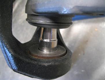 Here you can see the problem with the Mazda B2200 lower ball joint.  The length is correct but it does not fit into the hole and the taper is the wrong angle.  The bottom of the MX5 upright has a tapered sleeve pressed into it and this was pressed out and a lathe used to enlarge the hole and change the angle of the taper.  It was then pressed back into place and it looked like that was the way the factory made it.